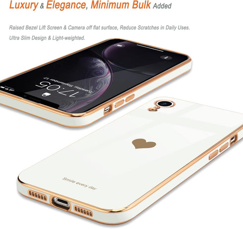 Teageo Compatible with iPhone Xr Case for Women Girl Cute Love-Heart Luxury Bling Plating Soft Back Cover Raised Full Camera Protection Bumper Sil...