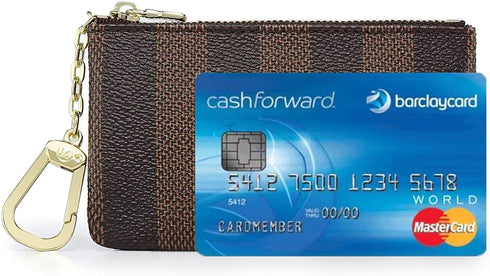 Rauder Luxury Zip Key Chain Pouch | Mini Coin Purse Wallet Card Holder with Clasp | for Men Women - Coated Canvas (Brown Stripe)...