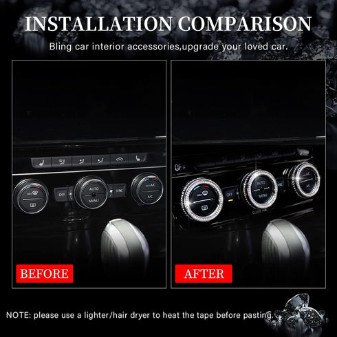 LECART Bling Car Accessories Fit for Volkswagen Arteon Altas Passat Tiguan Golf CC Glitter AC Knob Covers Auto Interior Decor Trims Metal Decals 3...