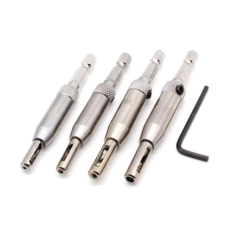 Self Centering Drill Bit Set, 4 PCS HSS Self-Centering Hinge Tapper Core Drill Bit Set, Woodworking Tools and Accessories 5/64", 7/64", 9/64", 11/...