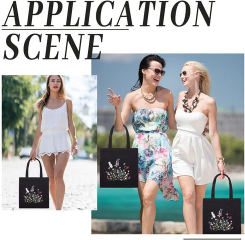 WADORN DIY Canvas Tote Bag Embroidery Kit, Black Personalized Canvas Bag Kit Flower Cross Stitch Kit with Pattern DIY Crafts Embroidery Starter Ki...