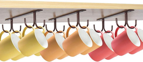 Mocoum Under Cabinet Mug Rack, Rustic Mug Organizer Rack Cup Holder Under Shelf 12 Hanging Hooks Rack for Mugs, Coffee Cups and Kitchen Utensils D...