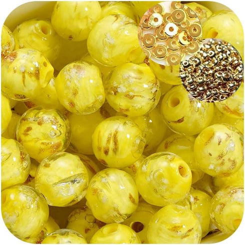 8mm 200pcs Glow in The Dack Glass Beads with Holes for Jewelry Making Bracelets Earrings Necklace Bulk Lampwork Solar Unique DIY Crafts Gold Space...