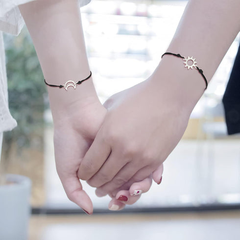 Hicarer 4 Sets Matching Yin Yang Friend Couple Bracelets Pinky Promise Bracelets Sun and Moon Bead Heart Bracelet for BFF Friendship Relationship ...