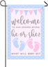He or She Garden Flag 12x18" Double Sided Pink and Blue Flag Gender Reveal Yard Flag Boy or Girl Baby Footprint Welcome Banner Pregnancy Announcem...