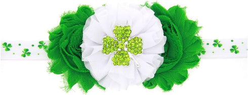 St. Patrick's Day Headband Baby Four Leaf Green Clover Flower Hair Bow Band JHSP06 (B)...