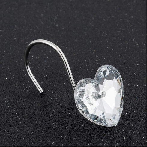 Actpe Decorative Crystal Heart Shape Shower Curtain Hooks Rust Resistant Hooks Glide Shower Ring Hangs Holder Bling for Bathroom, Pack of 12...