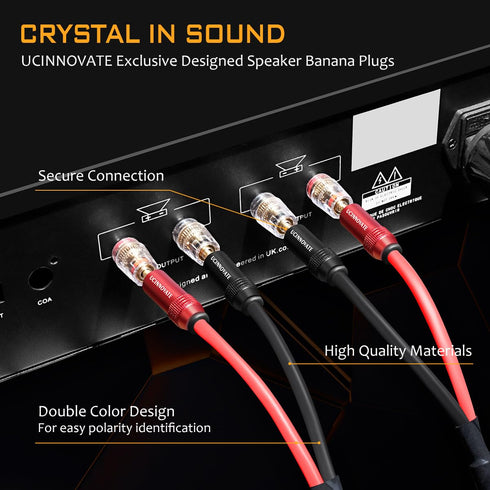 UCINNOVATE White Speaker Wire with Banana Plugs, 2 Pack 1.5m / 4.9FT OFC HiFi Speaker Cable with Banana Plugs, 14 AWG Audio Cables with Gold-Plate...