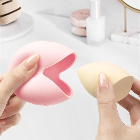 2 x Portable Cosmetic Bag with Adhesive Tape, 1 x Silicone Makeup Brush Holder + 1 x Makeup Sponge Holder, Brush Cosmetic Bag, Makeup Brush Organi...