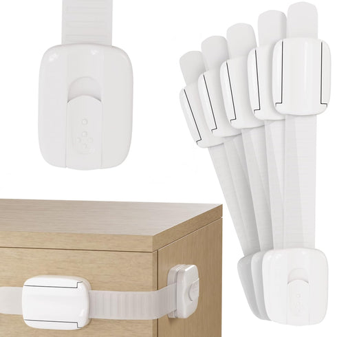 6 Pack Child Safety Strap Locks. Child Locks for Cabinets No Drilling. Sticky Child Safety Drawer Locks Baby Proofing. Refrigerator Strap Lock for...