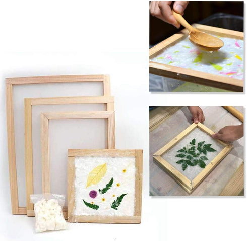 Worown 3 Size Wooden Paper Making Mould Frame Papermaking Screen for DIY Paper Craft and Dried Flower Handcraft...