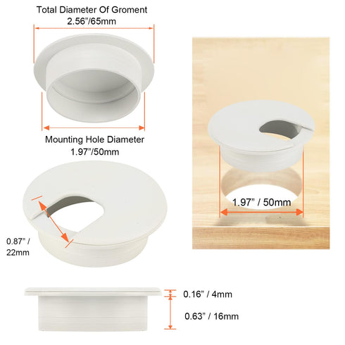 20 Pack 2 Inch/50mm Round Plastic Desk Grommets, White Wire Organizer Caps, PC Computer Port Cable Hole Cover Plug Bushings, Perfect for Hide Data...