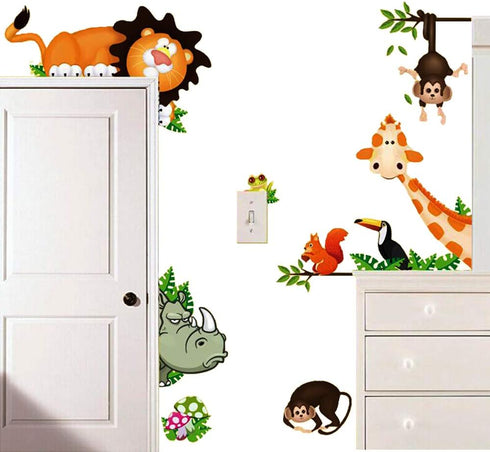 MLM Lovely Giraffe Monkey Rhinoceros Lion Zoo Zoological Ggarden Art Wall Stickers Decal for Nursery Home Decor Children Courtyard Baby Room...