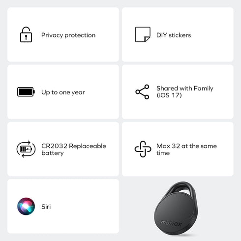 Momax Tracker Electronics Key Finder Luggage Tracker Smart Tag for Key, Backpack, Wallet, Pets Works with Apple Find My (iOS Only) and Global Sear...