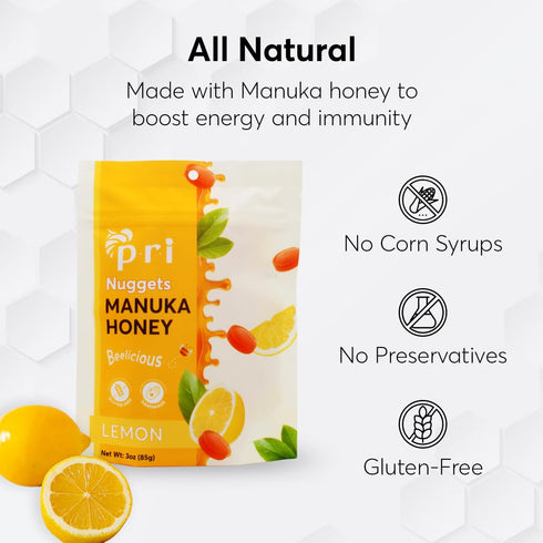P.R.I Manuka Honey & Lemon Nuggets, Sweet and All Natural Hard Candy Treat, 3oz...