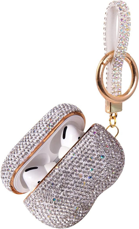 Sparkly Diamond Case for AirPods Pro 1&2 Generation with Keychain, Shockproof Protective Premium Bling Rhinestone Cover Skin Compatible with AirPo...