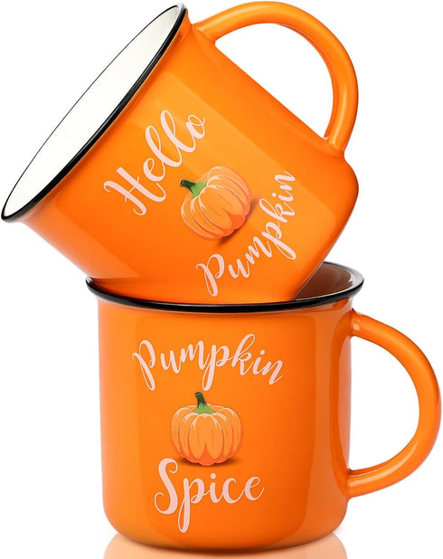 2 Pcs 14oz Hello Pumpkin Fall Mugs Pumpkin Spice Autumn Coffee Mug Orange Pumpkin Mug Campfire Autumn Coffee Cups for Happy Halloween Thanksgiving...