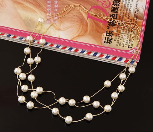 Gold Layered Pearl Necklaces for Women Faux Pearls Necklace Bracelet Earring Set for Women Girls Multi Layered Pearl Choker Necklaces...