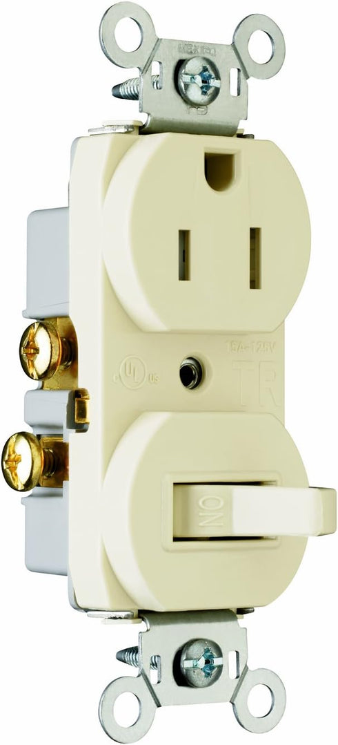 Legrand Pass & Seymour 691TRLACC6 Combination Switch, One 15 Amp 120/125V Single Pole Toggle Switch and One Tamper Resistant Outlet Receptacle, Gr...