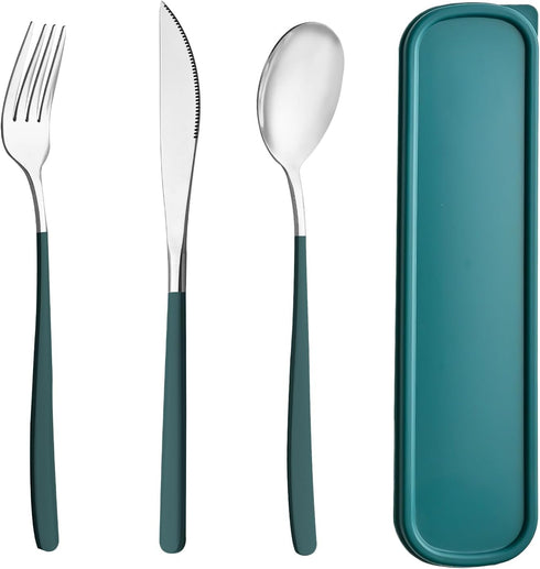 Travel Utensils with Case, 4pc Reusable Utensils Set with Case, Camping Utensil Set, Portable Silverware Lunch Utensils Set for Work Camping Schoo...