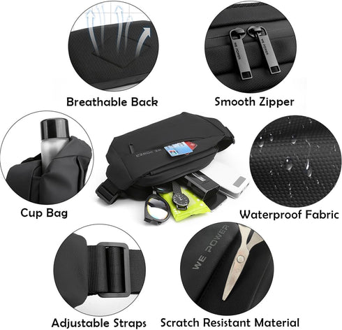 Fanny Pack for Men Crossbody Waist Bag Casual Chest Pack Hip Bags Belt Bag for Travel Walking Running Hiking Cycling Easy Carry Any Phone Wallet...