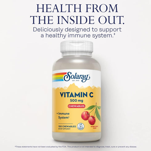 SOLARAY Chewable Vitamin C 500 mg, Natural Cherry Flavor with Natural Sweeteners, Antioxidant and Immune Support Supplement with Whole Food Base, ...