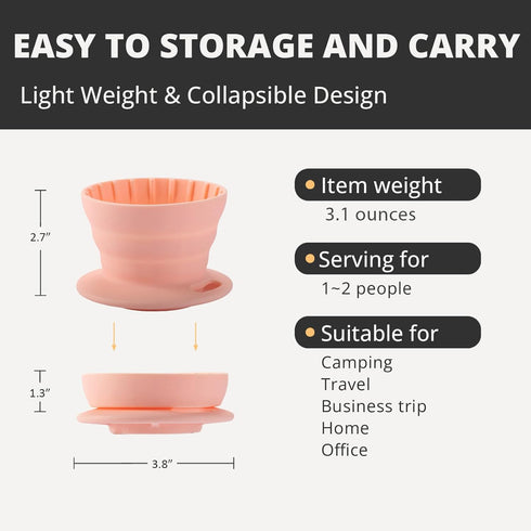 Collapsible Coffee Dripper, Silicone Portable Pour Over Coffee Maker, Reusable Single Cup Maker(1-2 Cup) (Pink)...