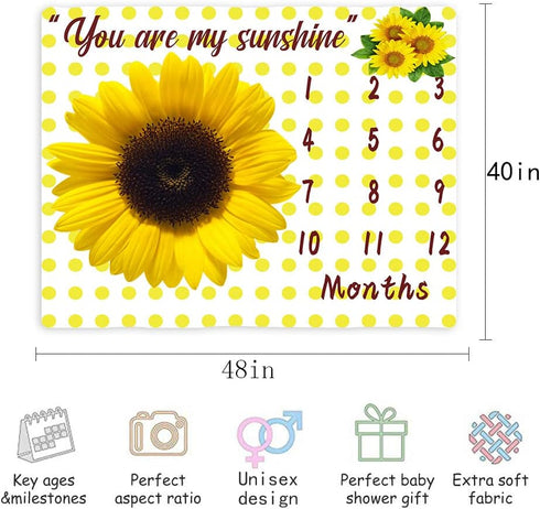 Baby Monthly Milestone Blanket for Baby,You are My Sunshine Sunflower Baby Monthly Milestone Blanket,Baby Month Blanket for Baby,Baby Growth Chart...