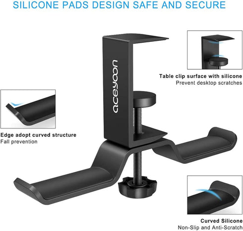 aceyoon Headphone Stand, Under Desk Hanger, Dual Headset Holder, Table Hook for Bag/Backpack/Gaming Headphone, 360 Rotatable, Black...