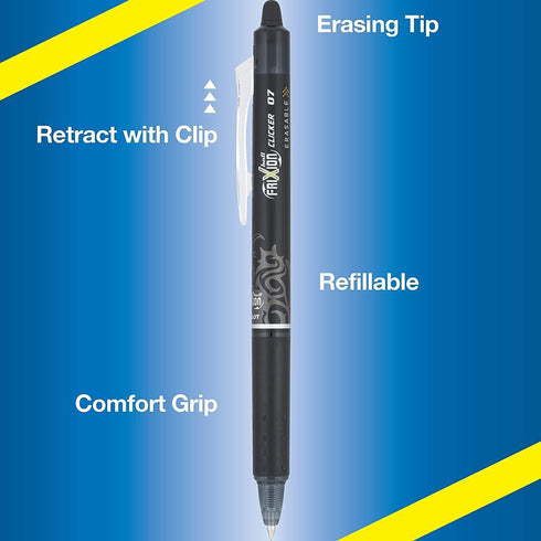 Pilot Frixion Erasable Pens - 6 Pack of Black Ink Pens + 4 Bonus Refills - Clicker Retractable Gel Ink Pen - Fine Point 0.7 mm Used for Rocketbook...