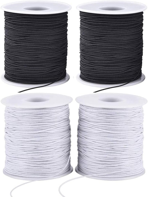 Stretchy String for Bracelets, 4 Rolls 1 mm Sturdy Elastic String Elastic Cord for Jewelry Making, Necklaces, Beading (2 Black+ 2 White)...