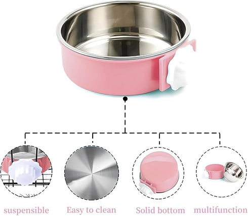 Crate Water Bowl No Spill Water Bowl for Dog Crate Kennel Water Bowl Hanging Pet Cage Bowls with Bolt Holder for Dog, Puppy, Cat, Rabbit, ect?PINK...