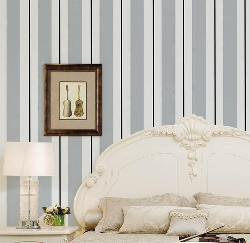 Y13403 Stripe Peel and Stick Wallpaper Silver/White/Black 17.7" x 9.8ft Removable Self-Adhesive Striped Contact Paper Vinyl Film for furniture ren...