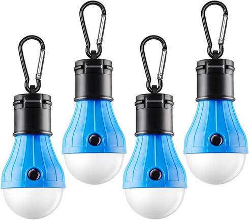 FLY2SKY Tent Lamp Portable LED Tent Lights Blue 4 Packs Hook Hurricane Emergency Lights LED Camping Lights Bulb Camping Tent Lanterns Camping Equi...