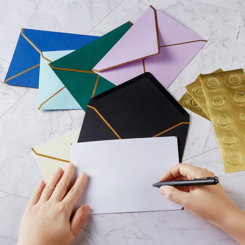 30 Pack Thick 5x7 Envelopes with Gold Border, A7 Thick Paper Greeting Cards Envelopes with Stickers for Invitation (Light Purple, 7.24x5.24 inches...