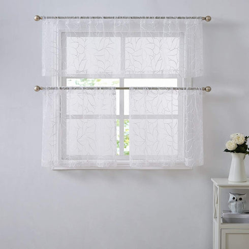 Warm Home Designs Pair of 30 x 36 Short White Kitchen Curtains with Thread. Use Our Boho Cafe Curtain Tiers as RV Window or Basement Curtains or B...