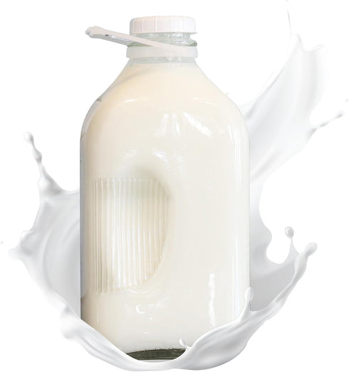 The Dairy Shoppe Heavy Glass Milk Bottle - Jug with Lid and Silicone Pour Spout - Clear Milk Container for Fridge - Reusable Glass Milk Jug Dispen...