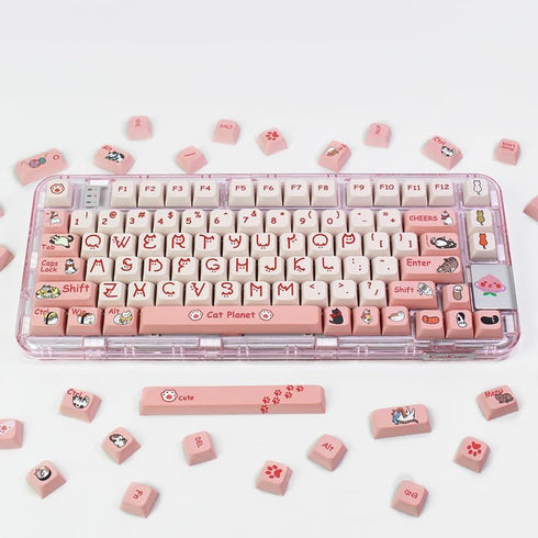 PBT XDA Pink Meow Meow Cartoon Cats keycaps Set for Girl Boys Custom Keyboard for Gateron Kailh Cherry Mx Switches ANSI Layout...