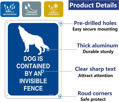 Dogs Contained by Invisible Fence Signs 10" x 7" Beware Of Dog Signs Dog Warning Signs Metal Reflective Rust Free Aluminum UV Protected Waterproof...