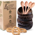 4 Handcrafted Wooden Bowls for Food Coconut Bowl Set with Spoons & Anti-Tip Coconut Rings perfect for Smoothie Bowls, Yogurt or Cereals...