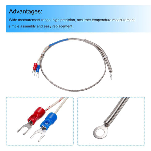 MECCANIXITY K Type Thermocouple Temperature Sensor PT100 6mm Ring High Temperature Probe 1.6ft Wire 0 to 600°C(32 to 1112°F) Stainless Steel...