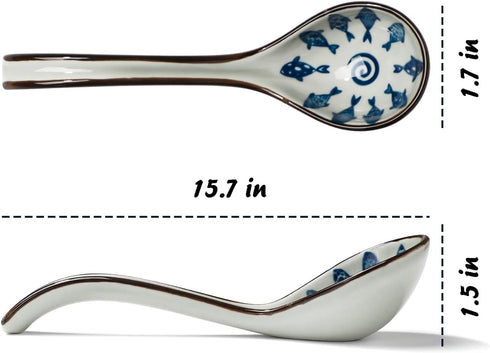 Ceramic Soup Spoons Set of 6 Asian Soup Spoon Ceramic Ramen Spoons, Long Handle Japanese Soup Spoon for Dumpling, Noodles, Miso, Chinese Wonton...