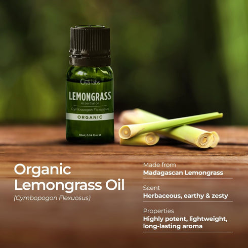 Gya Labs USDA Certified Organic Lemongrass Essential Oil for Diffuser - 100% Pure Natural Organic Lemongrass Oil for Skin, Hair, Natural Aromather...