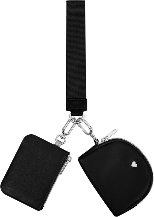Wallet for Woment Dual Pouch Wristlet Portable Wallet Coin Purse Mini Women Coin Pocket(Black+Black)...