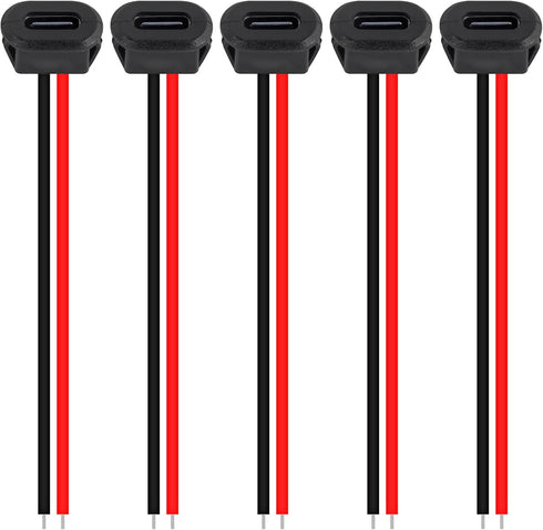 5PCS Type-C Female 2Pin USB Connector Type-C Waterproof with Female Socket Fast Charging Jack Charging Port USB-C Charger Plug Socket...