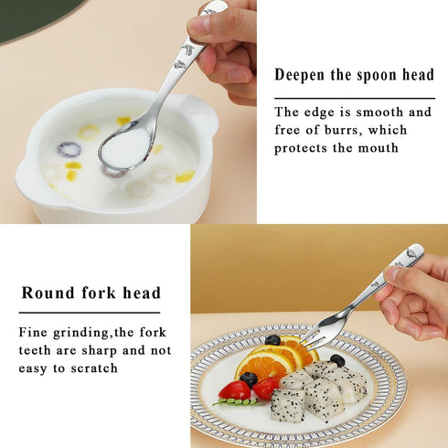 Toddler Utensils, 6 Pieces Stainless Steel Toddler silverware set, Kids Utensils Forks and Spoons, Mirror Polished Smooth Round Tableware and Dish...