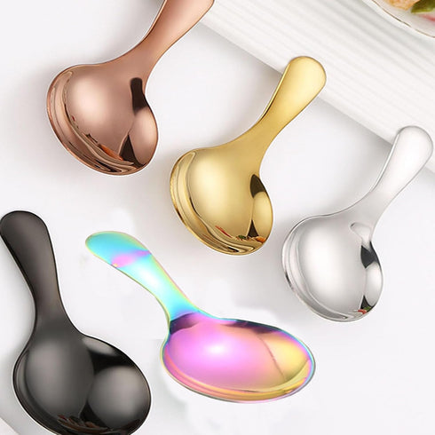 6 Pcs Stainless Steel Short Handle Thickened Small Round Spoons For Honey Candy Coffee Tea Salt Jam and Mustard - Ice Cream Dessert Spoon (D Silve...