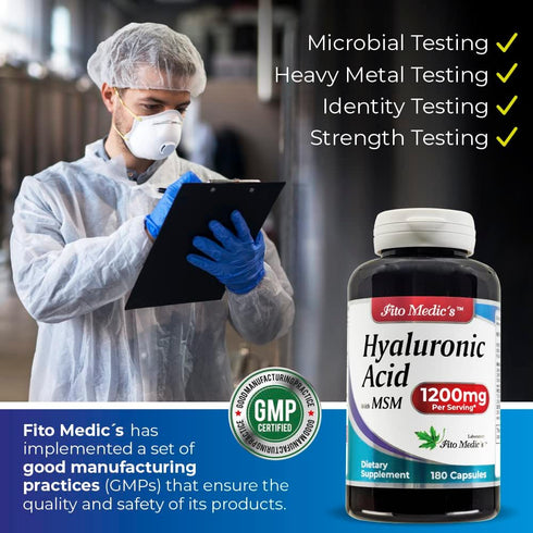 FITO MEDIC'S Lab - Hyaluronic acid capsules - with MSM- 1200 mg per serving, 180 Capsules, Supports Skin Hydration, Joints Lubrication and Antioxi...