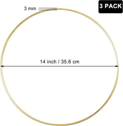 3 Pack 14 Inch Large Metal Floral Hoop Wreath Macrame Gold Hoop Rings for Making Wedding Wreath Decor and DIY Dream Catcher Wall Hanging Crafts...