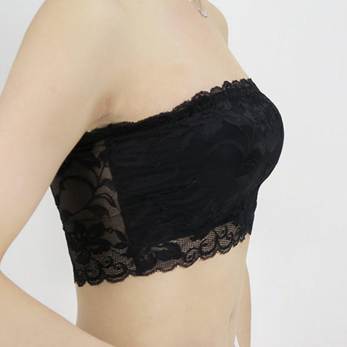LUOEM 3pcs Women's Floral Lace Tube Top Stretchy Strapless Non-Padded Bandeau, Black, White, Skin, X-Large...